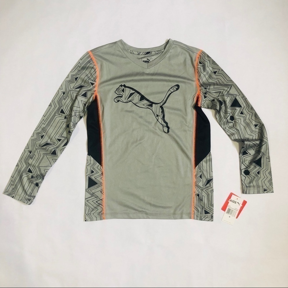 NWT Puma V-Neck LT HTHR GRY Athletic Long Sleeve Size M   (10-12)